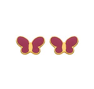Boucles D'Oreilles Boutons Papillons Laque Fuchsia