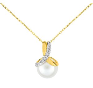 Collier Perle De Culture Eau Douce Diamant 01ct Or Jaune 