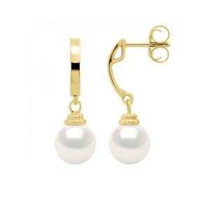 Boucles d'Oreilles Perle de Culture d'Eau Douce Ronde 9-10 mm Or 375 Millièmes