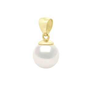 Pendentif Véritable Perle de Culture d'Eau Douce Ronde 8-9 mm en Or 375 Millièmes