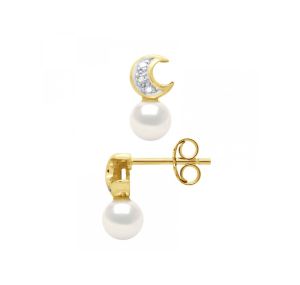 Boucles d'Oreilles Perle de Culture d'Eau Douce Ronde 4-5 mm Blanc Naturel Or 750 Millièmes Système Poussettes