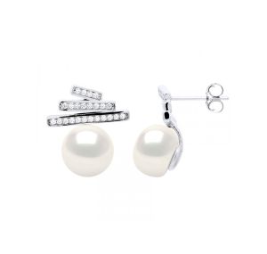 Boucles d'Oreilles Perles de Culture d'Eau Douce Bouton Argent 925 Millièmes