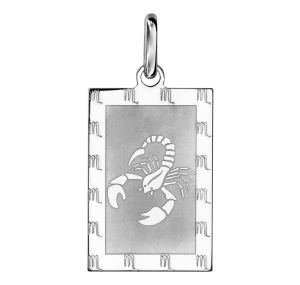 Pendentif Argent Rhodie Zodiaque Plaque Rectangulaire Scorpion Brillant Fond Sable