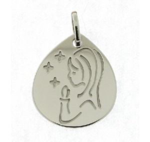 Médaille Ovale Vierge Bougie Etoiles Or Blanc 